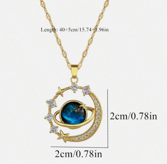 Women Necklace Star Pendant Cubic Zirconia Stainless Steel Chain Fashion Jewelry